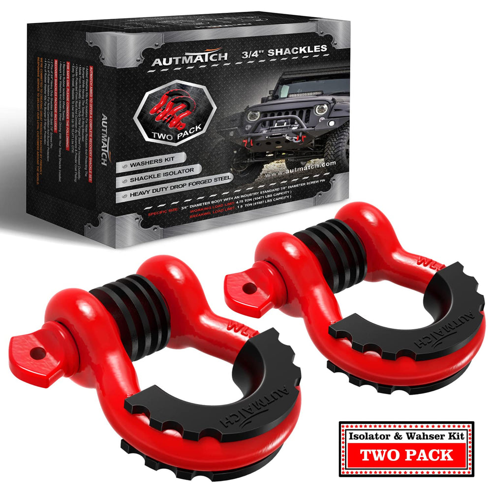 AUTMATCH front view of two 3/4" D ring shackles showing build and finish benefits