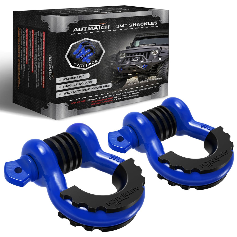 AUTMATCH front view of both 3/4" D-ring shackles showing robust construction and reliability