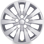 AutoBeeDen front view of four silver hubcaps showing OEM look and sleek finish