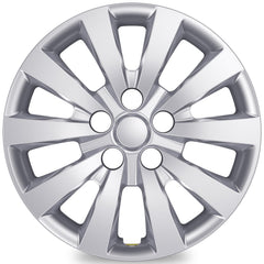 AutoBeeDen front view of four silver hubcaps showing OEM look and sleek finish