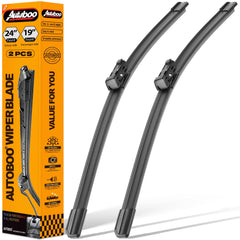 AUTOBOO front packaging showing pair of blades, clear OEM-style replacement benefit