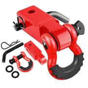 AUTOBOTS front view of red 2-inch hitch receiver showing solid construction and fitment benefit