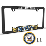 AUTOBOXCLUB front view of navy license plate frame showing embossed letters and clean finish for lasting display