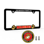 AUTOBOXCLUB front view of licensed USMC plate frame showing crisp logo and finish