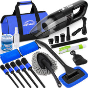 AUTODECO front packaging showing full blue cleaning kit and organized tools benefit quick access