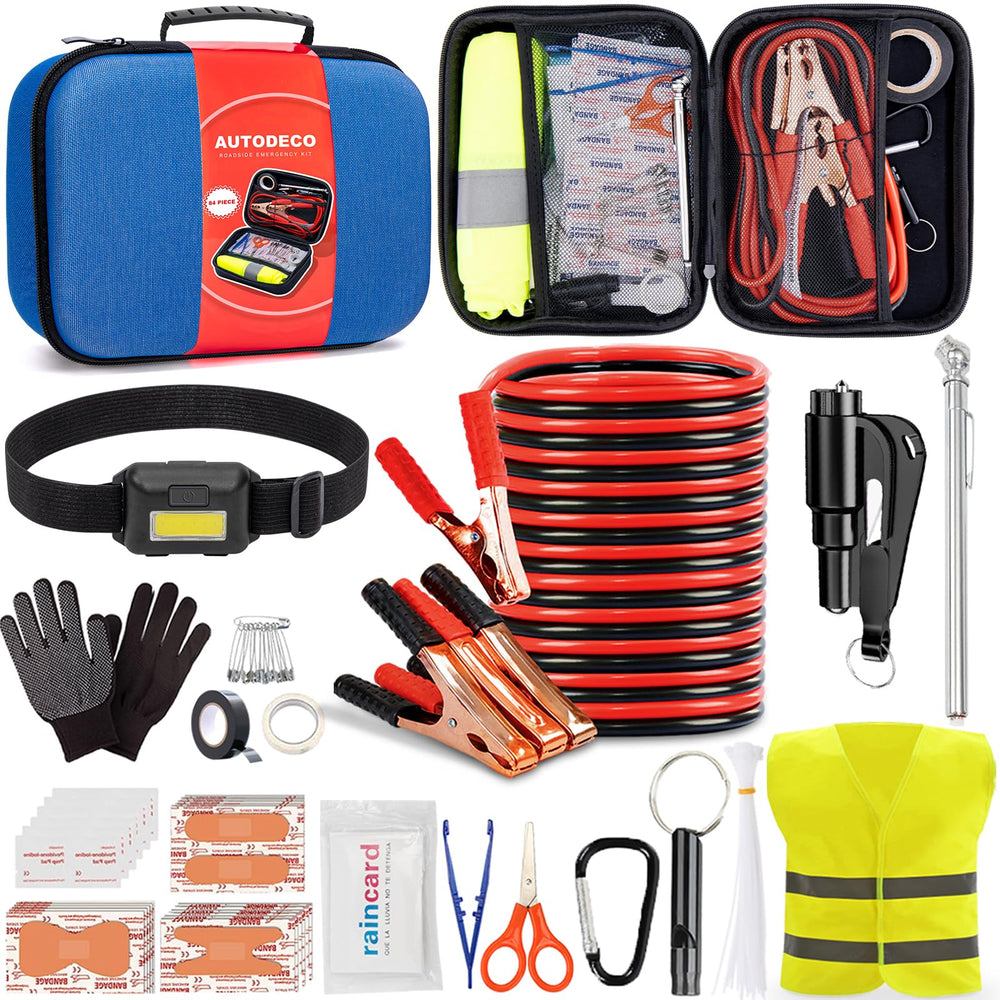 AUTODECO front view of blue emergency kit showing compact organizer and zipper for quick access