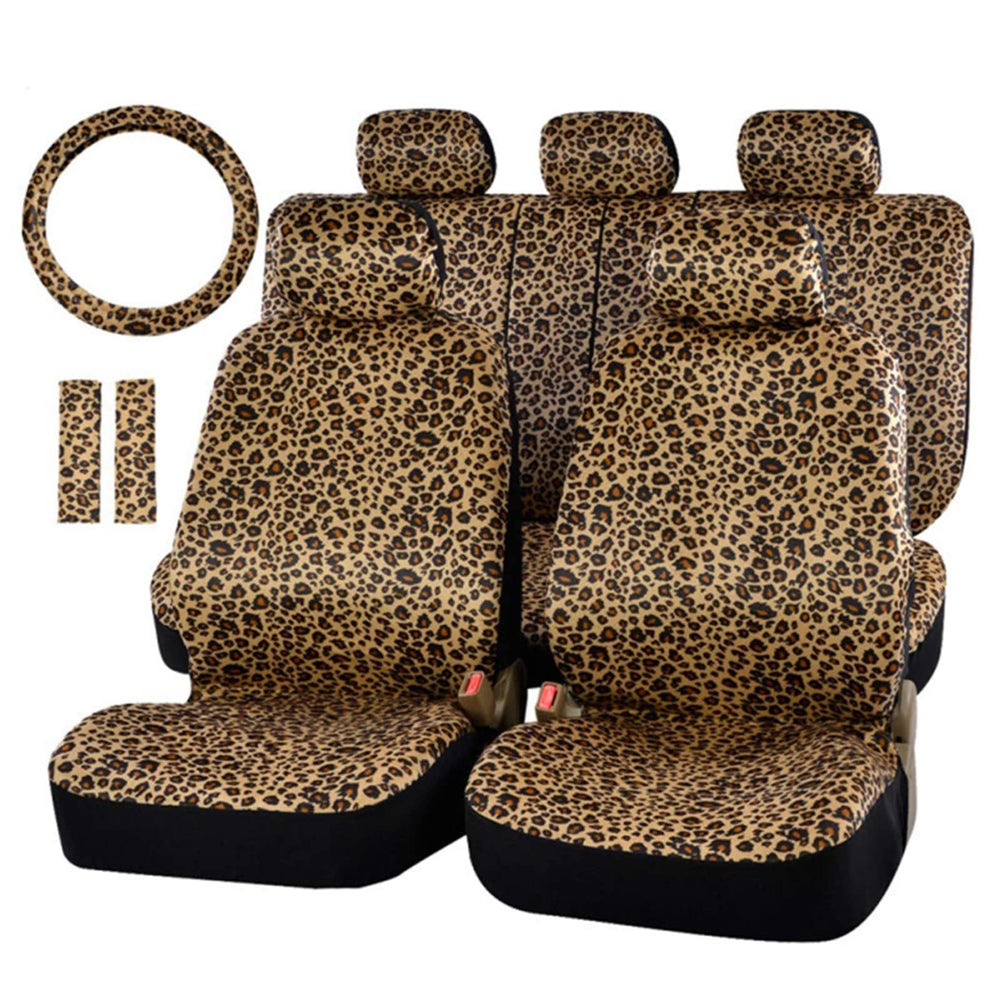 AUTOFAN front seat cover shows bold leopard print and snug fit for style