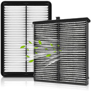 AUTOKAY cabin and engine filter kit front view showing both parts and benefits of cleaner air