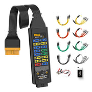 AUTOOL front view of OBDII breakout box showing connectors and label for easy identification