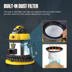 AUTOOL recovery filter detail capturing reclaimed grit to reduce waste