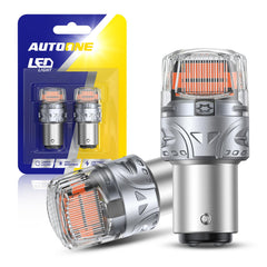 AUTOONE front view of 1157 red LED bulb showing plug-and-play base and bright lens