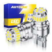 AUTOONE 7443 front view pair showing bright white output and plug fitment