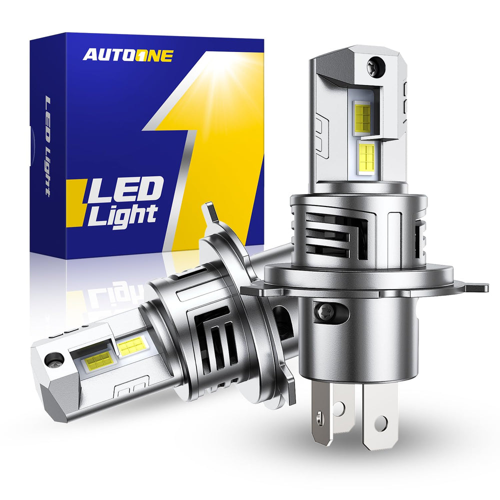 AUTOONE 9003 pack of 2 front view showing compact plug-and-play bulbs for easy upgrade