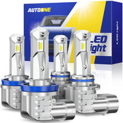 AUTOONE front packaging showing bulb pair and specs, clear product identification benefit