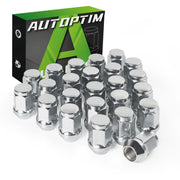 AUTOPTIM front view of 24-piece chrome lug nut set showing packaging and contents for easy replacement