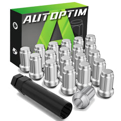 AUTOPTIM front view packaging showing 20 chrome lug nuts and socket, reliable replacement