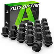 AUTOPTIM front view of 20 black lug nuts shows complete replacement set benefit