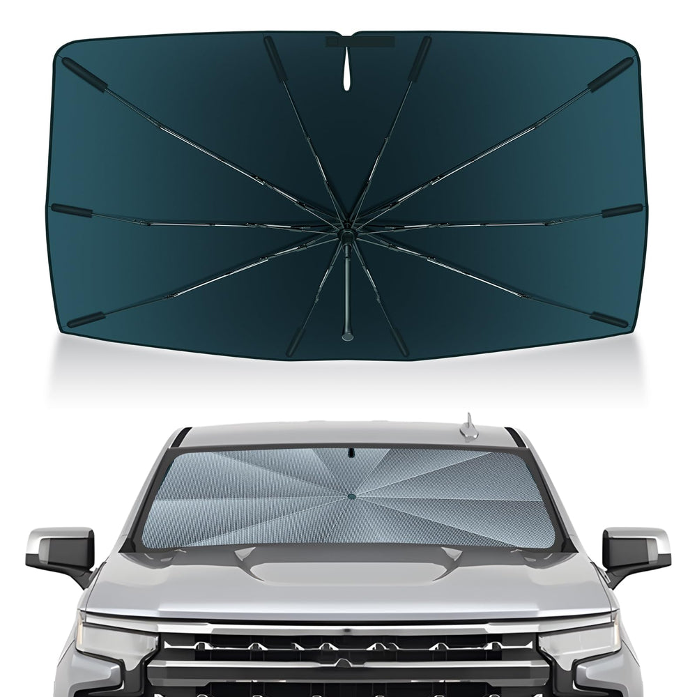 Autorder front packaging showing custom-fit shade for Silverado Sierra preventing heat