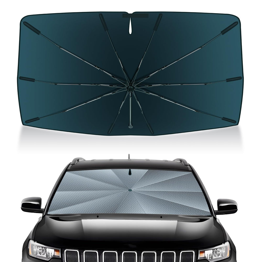 Autorder sun shade front view fitted in Jeep Compass showing full coverage and cool interior