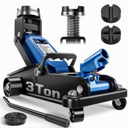 AUTOWN floor jack front view showing robust alloy steel frame and stability