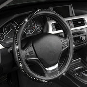 AUTOYOUTH front view of black rhinestone steering cover showing glamorous look and protection