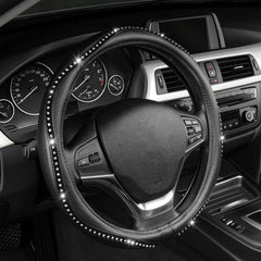 AUTOYOUTH front view of black rhinestone steering cover showing glamorous look and protection
