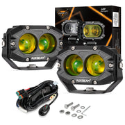 Auxbeam 4-inch amber fog light front view showing compact design and focused beam benefit