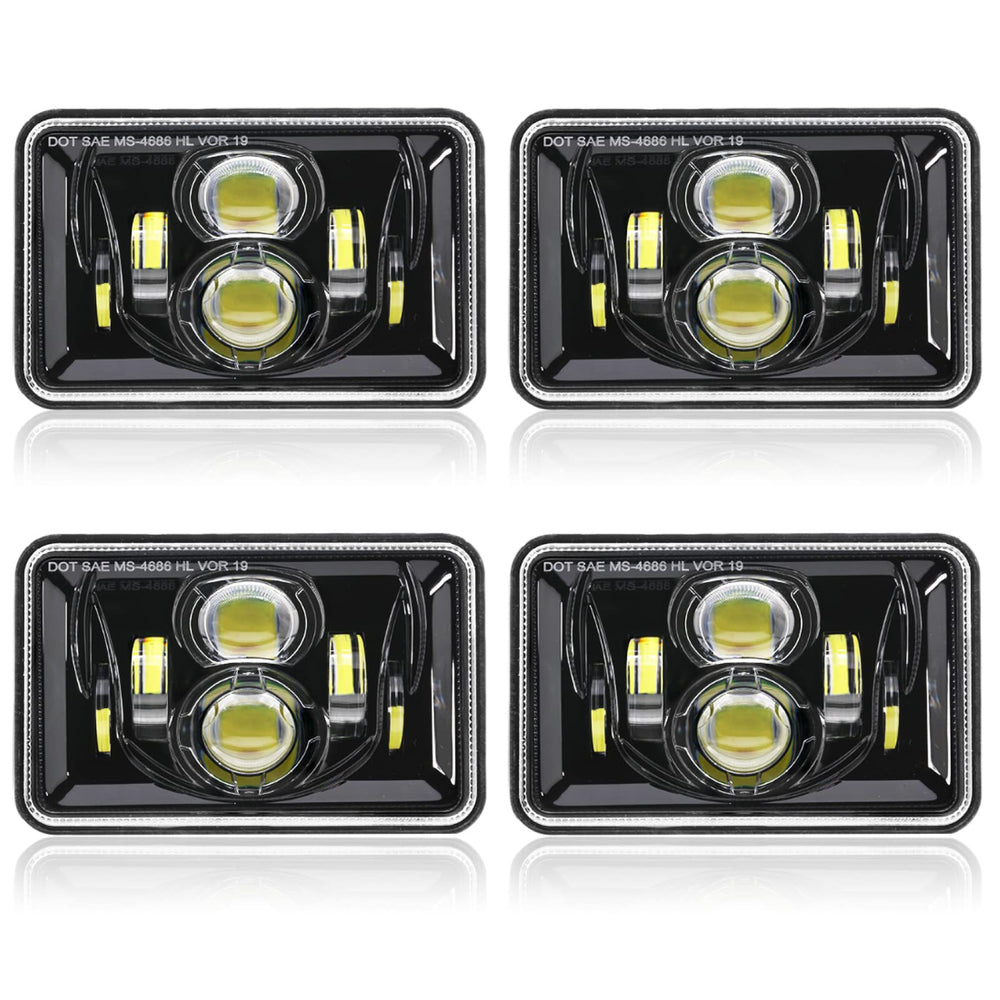 Auxbeam front view black 4x6 headlight showing modern projector and clean finish benefits improved visibility