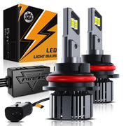 Auxbeam 9007 front view showing product packaging and benefits of bright output