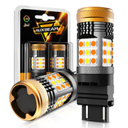 Auxbeam front view of 3157 bulb showing bright white and amber outputs