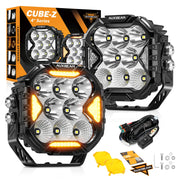 Auxbeam Cube-Z front view showing housing and lens, improves nighttime visibility