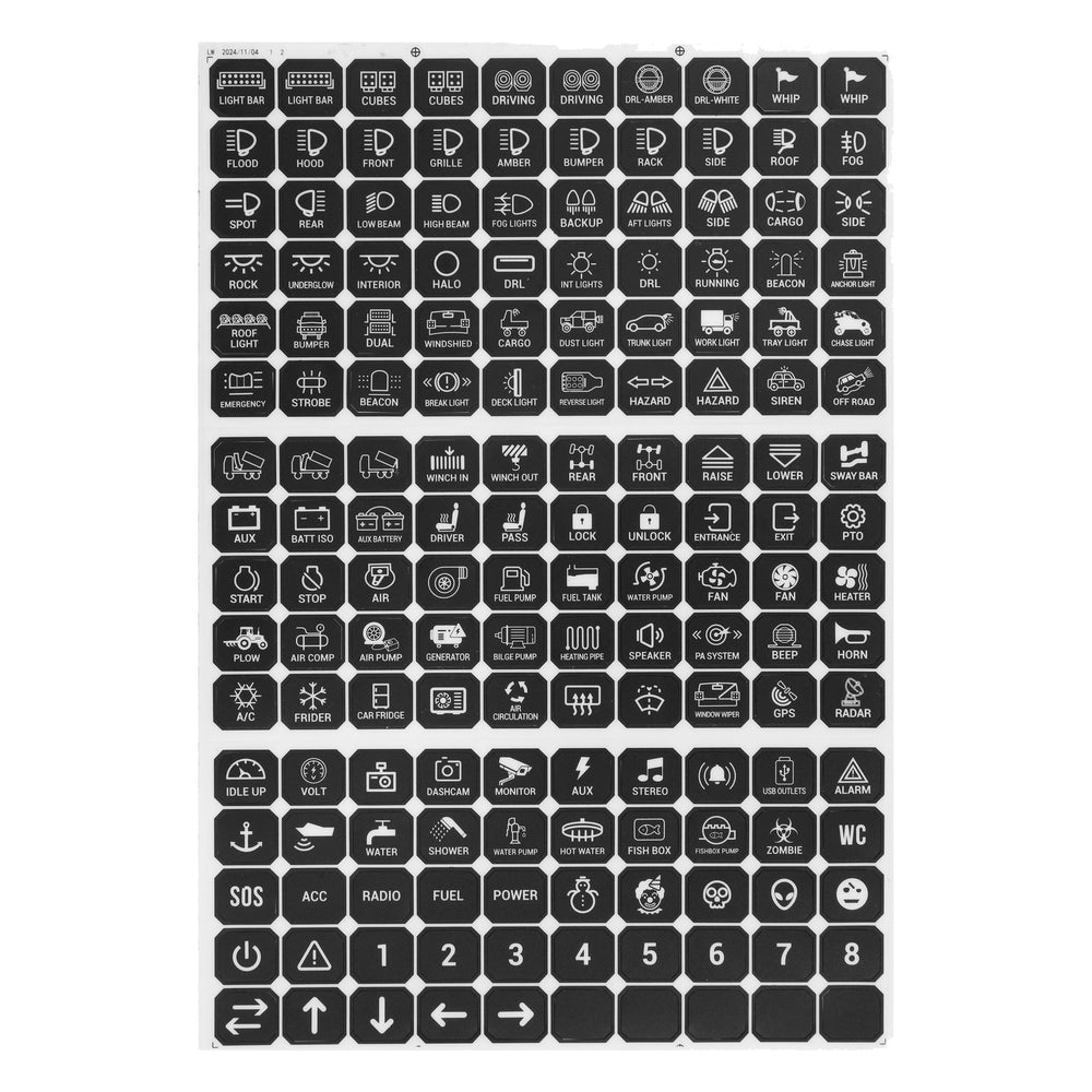 Auxbeam front sheet full view showing complete 160 labels and easy selection benefit