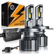 Auxbeam H4 front view showing compact housing and connector, improves fit and brightness
