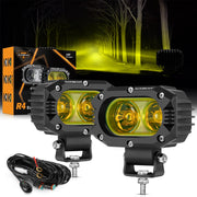 Auxbeam front view showing amber flood lens and compact housing for improved visibility