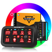 Auxbeam RA80 front panel shows RGB buttons and clear labeling for easy control