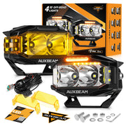 Auxbeam V-MAX front face showing bright white beam for long-range visibility
