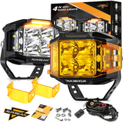 Auxbeam V-MAX front view showing bright white beam and compact housing benefit improved range