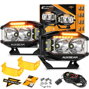 Auxbeam V-MAX front view showing focused beam and high lumen output benefit