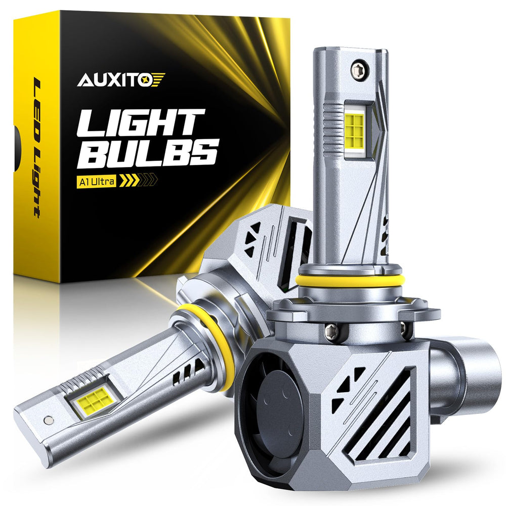 AUXITO 9005 front view pack of 2 showing bright heads and benefits
