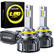 AUXITO 9005 front view showing compact plug-and-play packaging and quick upgrade benefit