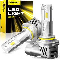 AUXITO 9005 front view pair showing compact halogen-size and bright output