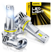 AUXITO 9005 HB3 front view of two bulbs showing compact design and instant upgrade
