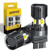 AUXITO front view of LED bulb showing shape and connector, clear fit benefit