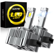 AUXITO front view of D1S bulb and packaging showing ready-to-install bulbs benefit easy upgrade