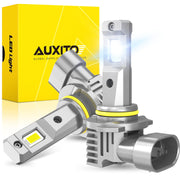 AUXITO front view pack of two 9145 LED fog bulbs showing compact design and easy swap benefit