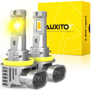 AUXITO front packaging showing amber H11 bulbs and plug-and-play benefit