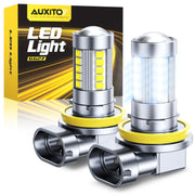 AUXITO front pair of 6500K fog bulbs showing compact OEM fit and brighter visibility