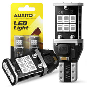 AUXITO front view pack of 2 red LED bulbs showing bright red output benefit