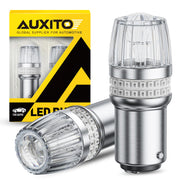 AUXITO front view red 1157 bulb showing bright beam and clear lens benefit visibility