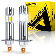 AUXITO H1 front view pack of two showing compact 1:1 fit and brighter lighting